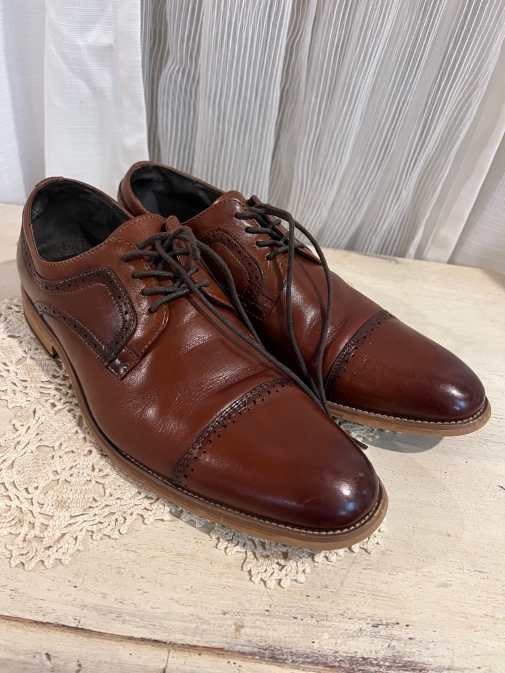 Stacy Adams Men’s 11M Cognac Brown Leather Cap Toe Oxford Dress Shoes